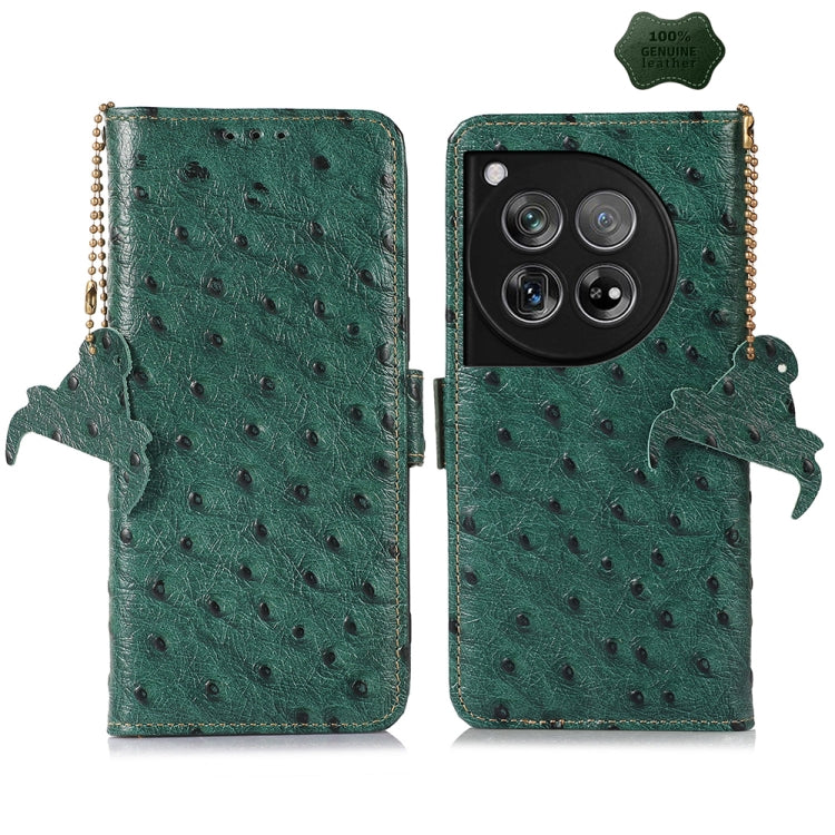 For OnePlus 12 Ostrich Pattern Genuine Leather RFID Phone Case(Green) - OnePlus Cases by PMC TechLife | Online Shopping South Africa | PMC TechLife | Buy Now Pay Later Mobicred