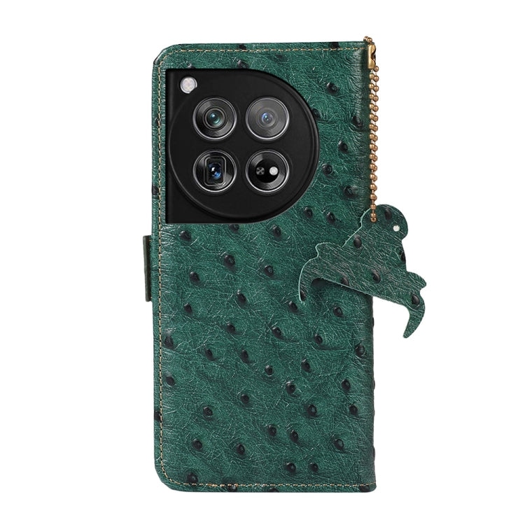For OnePlus 12 Ostrich Pattern Genuine Leather RFID Phone Case(Green) - OnePlus Cases by PMC TechLife | Online Shopping South Africa | PMC TechLife | Buy Now Pay Later Mobicred