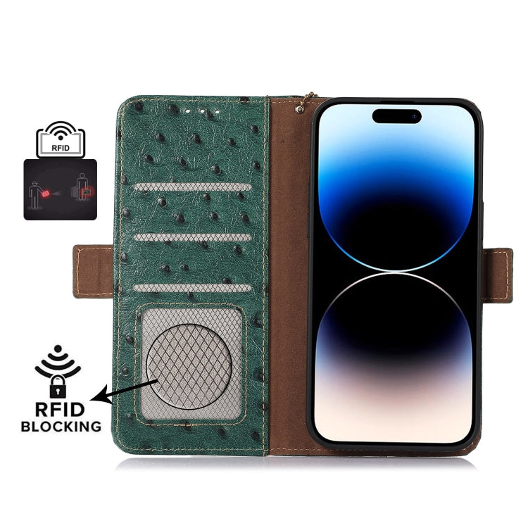 For OnePlus 12 Ostrich Pattern Genuine Leather RFID Phone Case(Green) - OnePlus Cases by PMC TechLife | Online Shopping South Africa | PMC TechLife | Buy Now Pay Later Mobicred