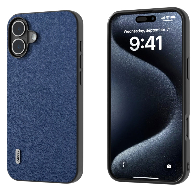 For iPhone 16 Plus ABEEL Genuine Leather Luolai Series Phone Case(Dark Blue) - iPhone 16 Plus Cases by PMC TechLife | Online Shopping South Africa | PMC TechLife | Buy Now Pay Later Mobicred