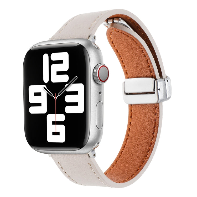 For Apple Watch Serie 3 42mm Magnetic Buckle Skin Feel Leather Watch Band(Apricot) - Watch Bands by PMC Jewellery | Online Shopping South Africa | PMC Jewellery