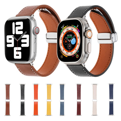 For Apple Watch Serie 3 42mm Magnetic Buckle Skin Feel Leather Watch Band(Apricot) - Watch Bands by PMC Jewellery | Online Shopping South Africa | PMC Jewellery