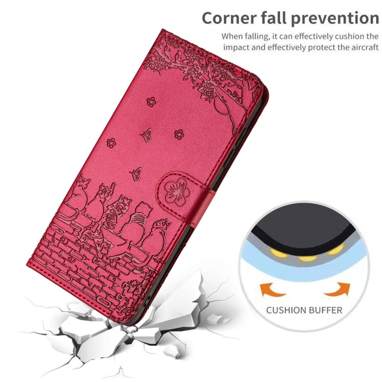 For iPhone 16e Cat Embossing Pattern Leather Phone Case with Lanyard(Red) - iPhone 16e Cases by PMC TechLife | Online Shopping South Africa | PMC TechLife | Buy Now Pay Later Mobicred