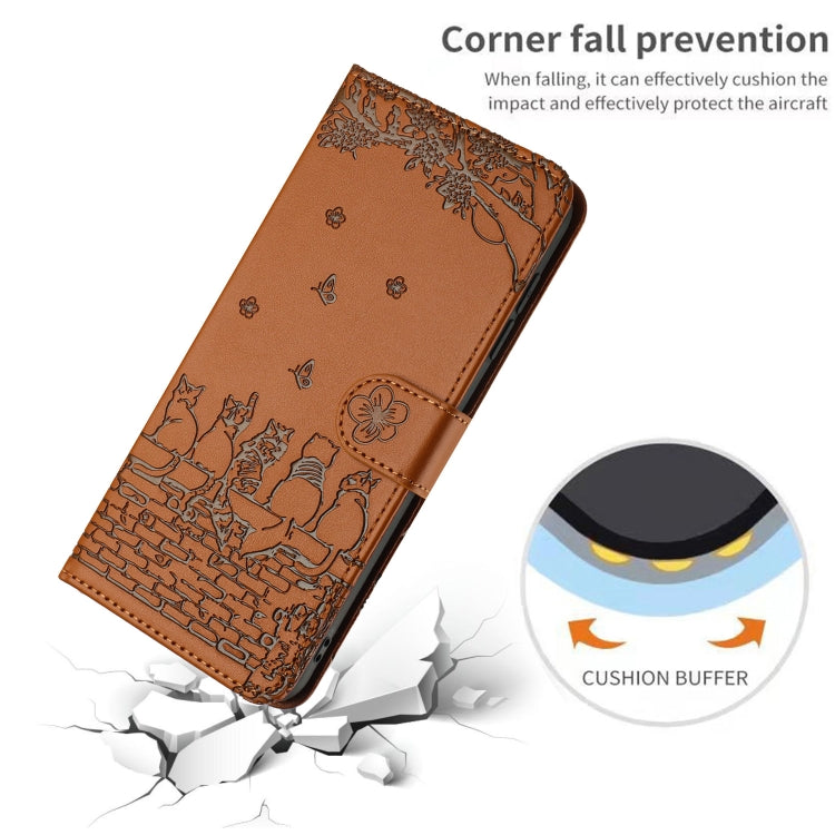 For iPhone 16e Cat Embossing Pattern Leather Phone Case with Lanyard(Brown) - iPhone 16e Cases by PMC TechLife | Online Shopping South Africa | PMC TechLife | Buy Now Pay Later Mobicred