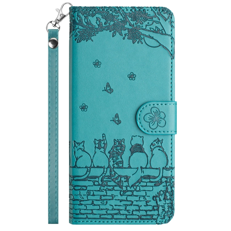 For iPhone 16 Cat Embossing Pattern Leather Phone Case with Lanyard(Blue) - iPhone 16 Cases by PMC Jewellery | Online Shopping South Africa | PMC Jewellery | Buy Now Pay Later Mobicred