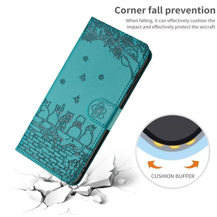 For iPhone 16 Cat Embossing Pattern Leather Phone Case with Lanyard(Blue) - iPhone 16 Cases by PMC TechLife | Online Shopping South Africa | PMC TechLife | Buy Now Pay Later Mobicred