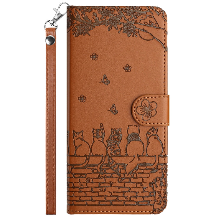 For iPhone 16 Cat Embossing Pattern Leather Phone Case with Lanyard(Brown) - iPhone 16 Cases by PMC Jewellery | Online Shopping South Africa | PMC Jewellery | Buy Now Pay Later Mobicred