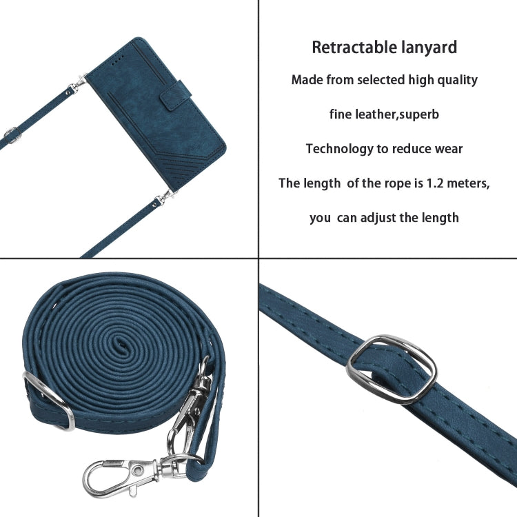 For Infinix Zero 30 4G Skin Feel Stripe Pattern Leather Phone Case with Lanyard(Blue) - Infinix Cases by PMC TechLife | Online Shopping South Africa | PMC TechLife | Buy Now Pay Later Mobicred