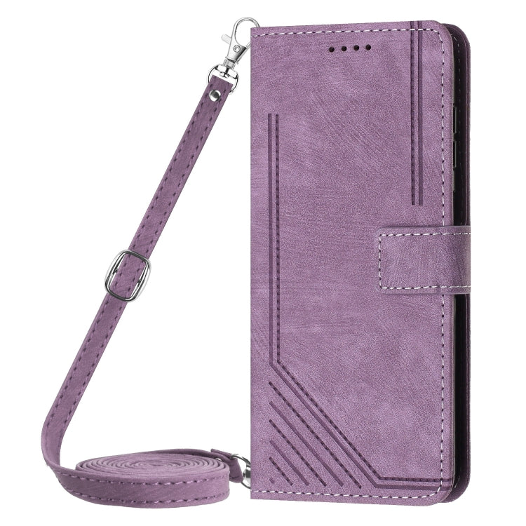 For Infinix Zero 30 4G Skin Feel Stripe Pattern Leather Phone Case with Lanyard(Purple) - Infinix Cases by PMC TechLife | Online Shopping South Africa | PMC TechLife | Buy Now Pay Later Mobicred