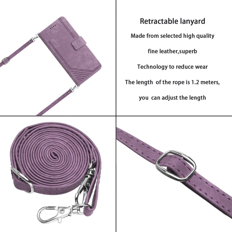 For Infinix Zero 30 4G Skin Feel Stripe Pattern Leather Phone Case with Lanyard(Purple) - Infinix Cases by PMC Jewellery | Online Shopping South Africa | PMC Jewellery | Buy Now Pay Later Mobicred