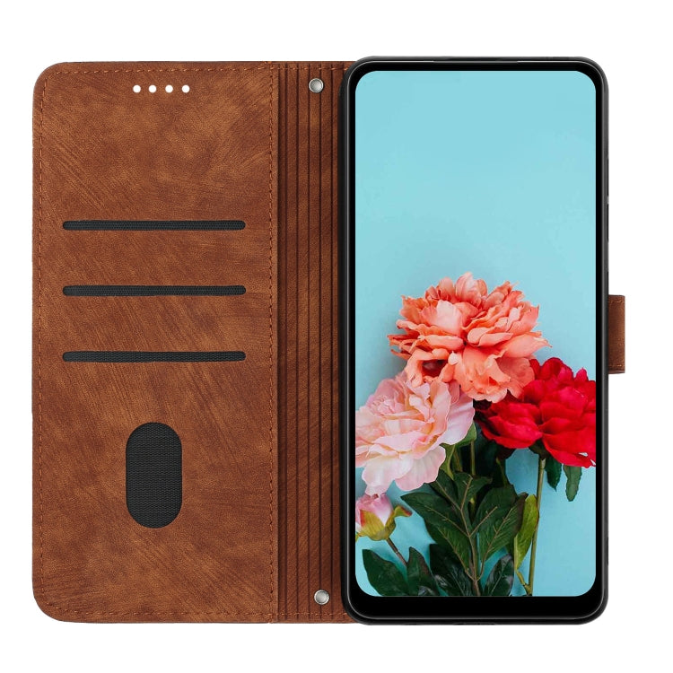 For Infinix Hot 40 / 40 Pro Skin Feel Stripe Pattern Leather Phone Case with Lanyard(Brown) - Infinix Cases by PMC Jewellery | Online Shopping South Africa | PMC Jewellery | Buy Now Pay Later Mobicred