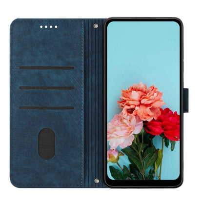 For Infinix Hot 40 / 40 Pro Skin Feel Stripe Pattern Leather Phone Case with Lanyard(Blue) - Infinix Cases by PMC Jewellery | Online Shopping South Africa | PMC Jewellery | Buy Now Pay Later Mobicred