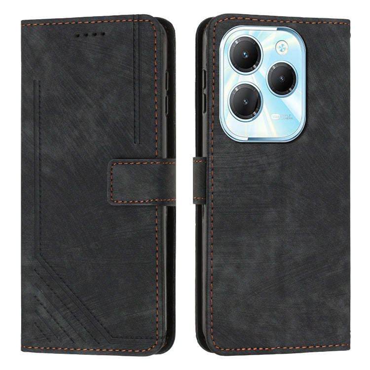 For Infinix Hot 40 / 40 Pro Skin Feel Stripe Pattern Leather Phone Case with Lanyard(Black) - Infinix Cases by PMC TechLife | Online Shopping South Africa | PMC TechLife | Buy Now Pay Later Mobicred