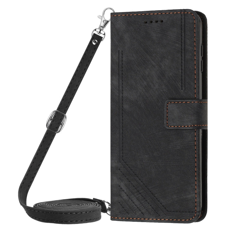 For Infinix Hot 40 / 40 Pro Skin Feel Stripe Pattern Leather Phone Case with Lanyard(Black) - Infinix Cases by PMC Jewellery | Online Shopping South Africa | PMC Jewellery | Buy Now Pay Later Mobicred