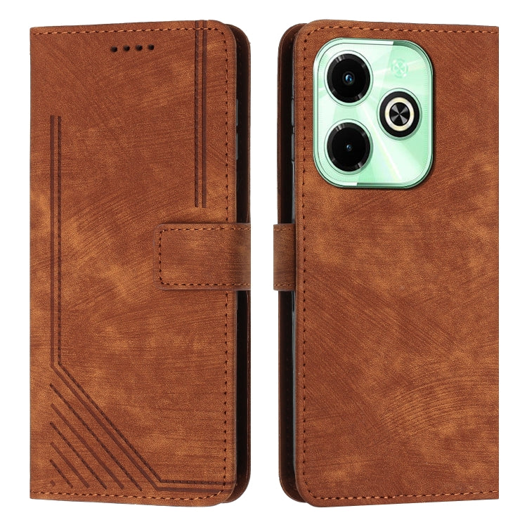 For Infinix Hot 40i Skin Feel Stripe Pattern Leather Phone Case with Lanyard(Brown) - Infinix Cases by PMC Jewellery | Online Shopping South Africa | PMC Jewellery | Buy Now Pay Later Mobicred