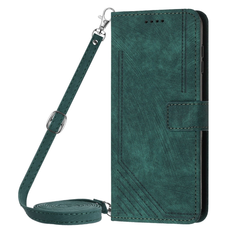 For Infinix Hot 40i Skin Feel Stripe Pattern Leather Phone Case with Lanyard(Green) - Infinix Cases by PMC Jewellery | Online Shopping South Africa | PMC Jewellery | Buy Now Pay Later Mobicred