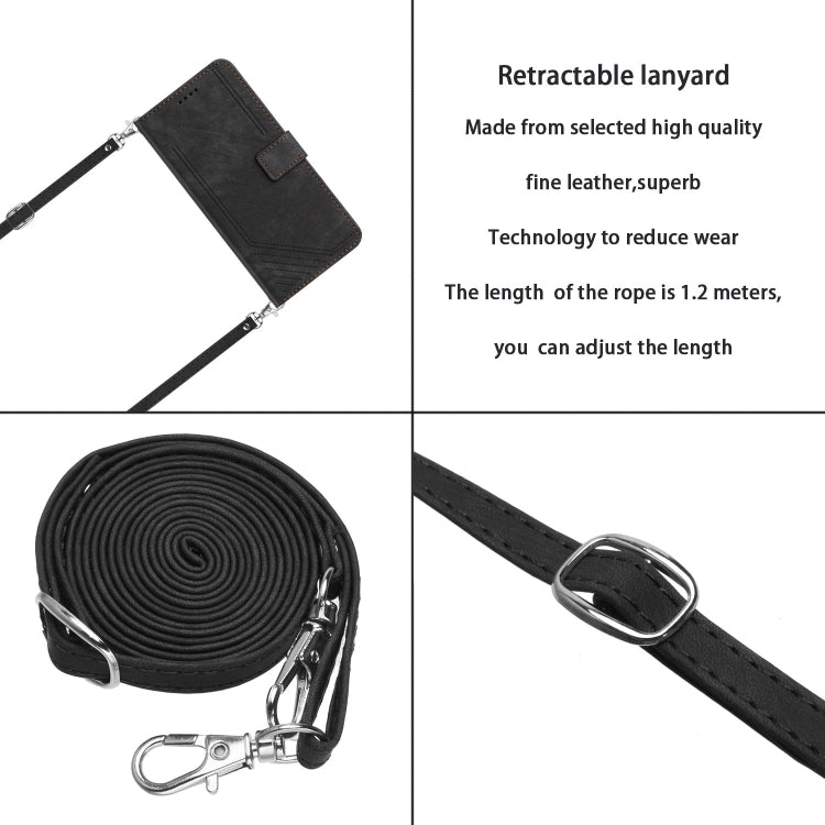 For Infinix Hot 40i Skin Feel Stripe Pattern Leather Phone Case with Lanyard(Black) - Infinix Cases by PMC TechLife | Online Shopping South Africa | PMC TechLife | Buy Now Pay Later Mobicred