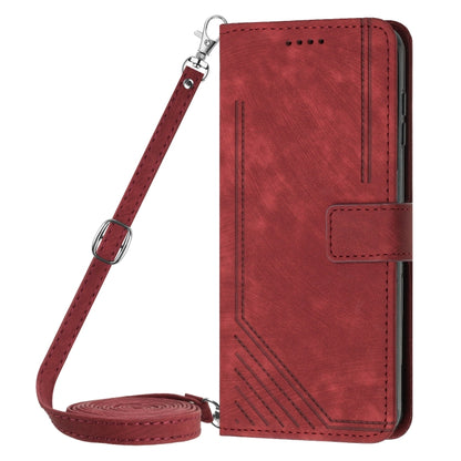 For Infinix Smart 8 Skin Feel Stripe Pattern Leather Phone Case with Lanyard(Red) - Infinix Cases by PMC Jewellery | Online Shopping South Africa | PMC Jewellery | Buy Now Pay Later Mobicred