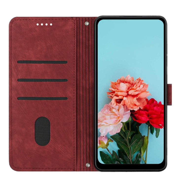 For Infinix Smart 8 Skin Feel Stripe Pattern Leather Phone Case with Lanyard(Red) - Infinix Cases by PMC Jewellery | Online Shopping South Africa | PMC Jewellery | Buy Now Pay Later Mobicred