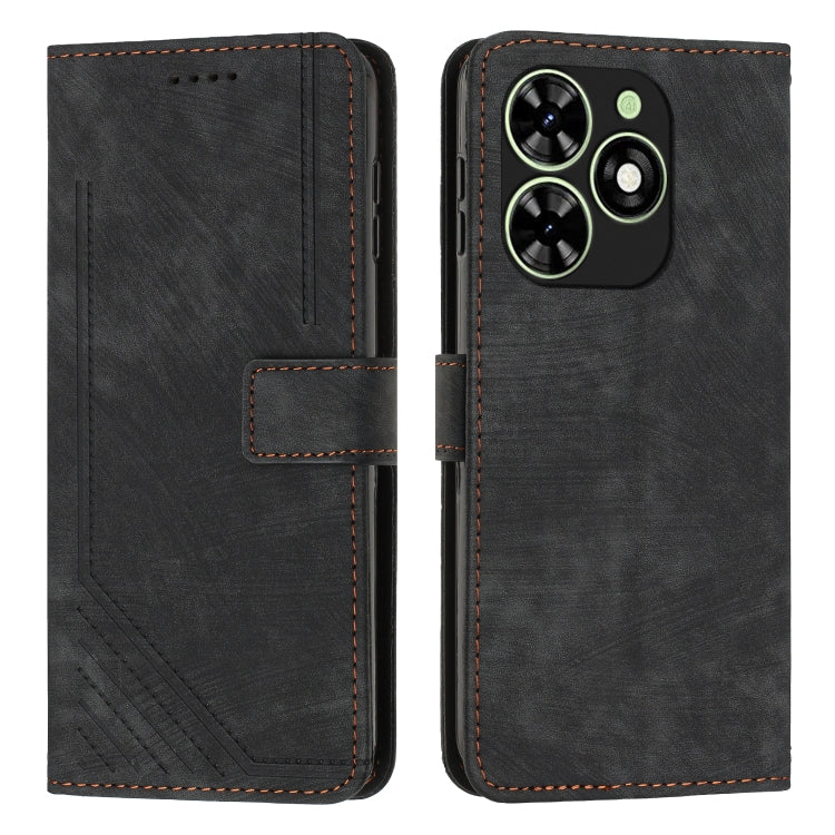 For Infinix Smart 8 Skin Feel Stripe Pattern Leather Phone Case with Lanyard(Black) - Infinix Cases by PMC Jewellery | Online Shopping South Africa | PMC Jewellery | Buy Now Pay Later Mobicred