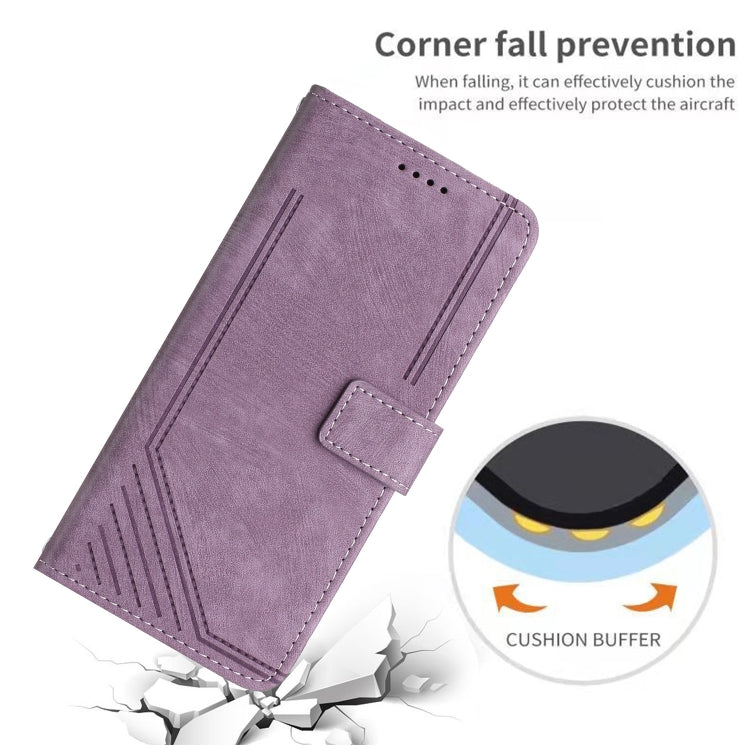 For Infinix Smart 8 Skin Feel Stripe Pattern Leather Phone Case with Lanyard(Purple) - Infinix Cases by PMC Jewellery | Online Shopping South Africa | PMC Jewellery | Buy Now Pay Later Mobicred