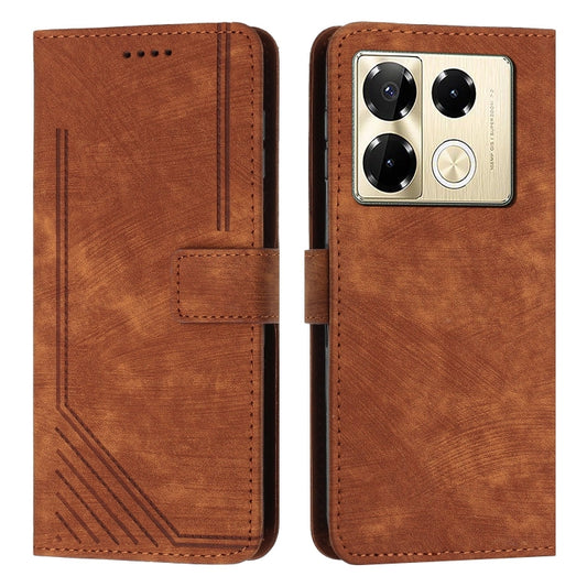 For Infinix Note 40 Pro 4G / 5G Skin Feel Stripe Pattern Leather Phone Case with Lanyard(Brown) - Infinix Cases by PMC Jewellery | Online Shopping South Africa | PMC Jewellery | Buy Now Pay Later Mobicred