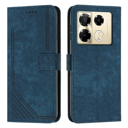 For Infinix Note 40 Pro 4G / 5G Skin Feel Stripe Pattern Leather Phone Case with Lanyard(Blue) - Infinix Cases by PMC Jewellery | Online Shopping South Africa | PMC Jewellery | Buy Now Pay Later Mobicred