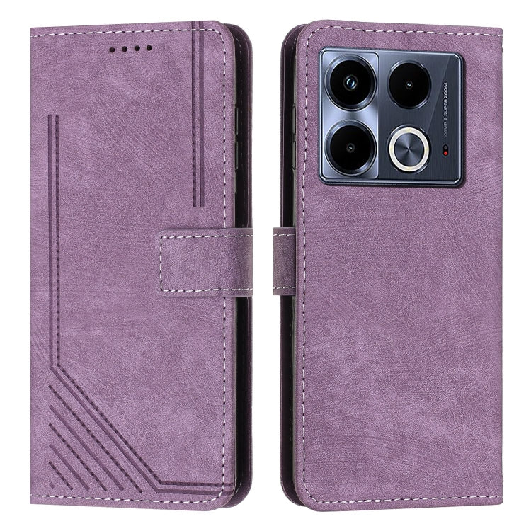 For Infinix Note 40 4G Skin Feel Stripe Pattern Leather Phone Case with Lanyard(Purple) - Infinix Cases by PMC Jewellery | Online Shopping South Africa | PMC Jewellery | Buy Now Pay Later Mobicred