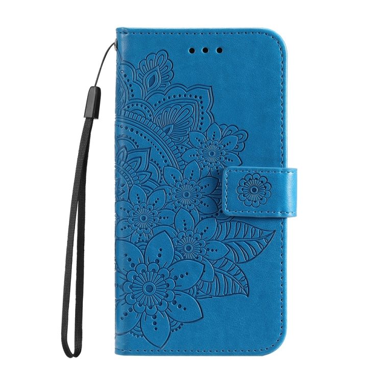 For iPhone 16 7-petal Flowers Embossing Leather Phone Case(Blue) - iPhone 16 Cases by PMC Jewellery | Online Shopping South Africa | PMC Jewellery | Buy Now Pay Later Mobicred