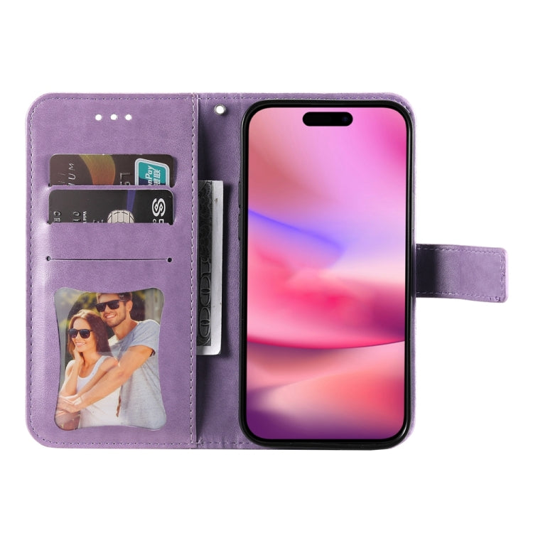 For iPhone 16 7-petal Flowers Embossing Leather Phone Case(Light Purple) - iPhone 16 Cases by PMC TechLife | Online Shopping South Africa | PMC TechLife | Buy Now Pay Later Mobicred