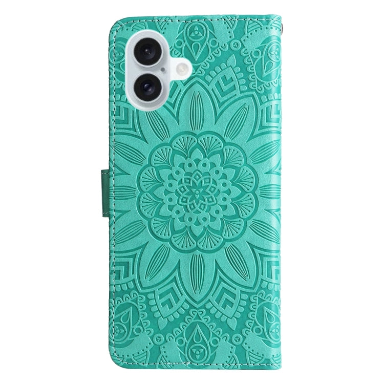 For iPhone 16 Plus Embossed Sunflower Leather Phone Case(Green) - iPhone 16 Plus Cases by PMC Jewellery | Online Shopping South Africa | PMC Jewellery | Buy Now Pay Later Mobicred