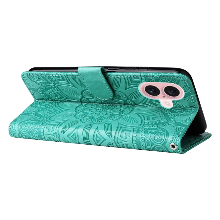 For iPhone 16 Embossed Sunflower Leather Phone Case(Green) - free shipping - PMC TechLife - Order now!