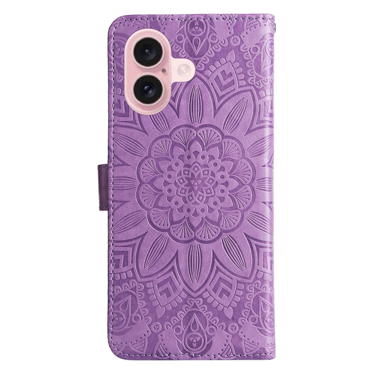 For iPhone 16 Embossed Sunflower Leather Phone Case(Purple) - iPhone 16 Cases by PMC Jewellery | Online Shopping South Africa | PMC Jewellery | Buy Now Pay Later Mobicred