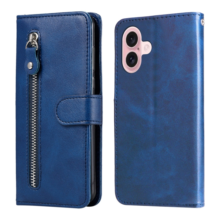 For iPhone 16 Fashion Calf Texture Zipper Leather Phone Case(Blue) - iPhone 16 Cases by PMC Jewellery | Online Shopping South Africa | PMC Jewellery | Buy Now Pay Later Mobicred