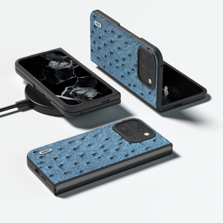For Google Pixel 9 Pro Fold ABEEL Genuine Leather Ostrich Texture Phone Case(Blue) - Google Cases by PMC TechLife | Online Shopping South Africa | PMC TechLife | Buy Now Pay Later Mobicred
