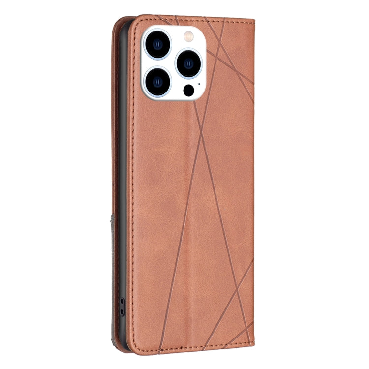 For iPhone 16 Pro Max Rhombus Texture Magnetic Leather Phone Case(Brown) - iPhone 16 Pro Max Cases by PMC TechLife | Online Shopping South Africa | PMC TechLife | Buy Now Pay Later Mobicred