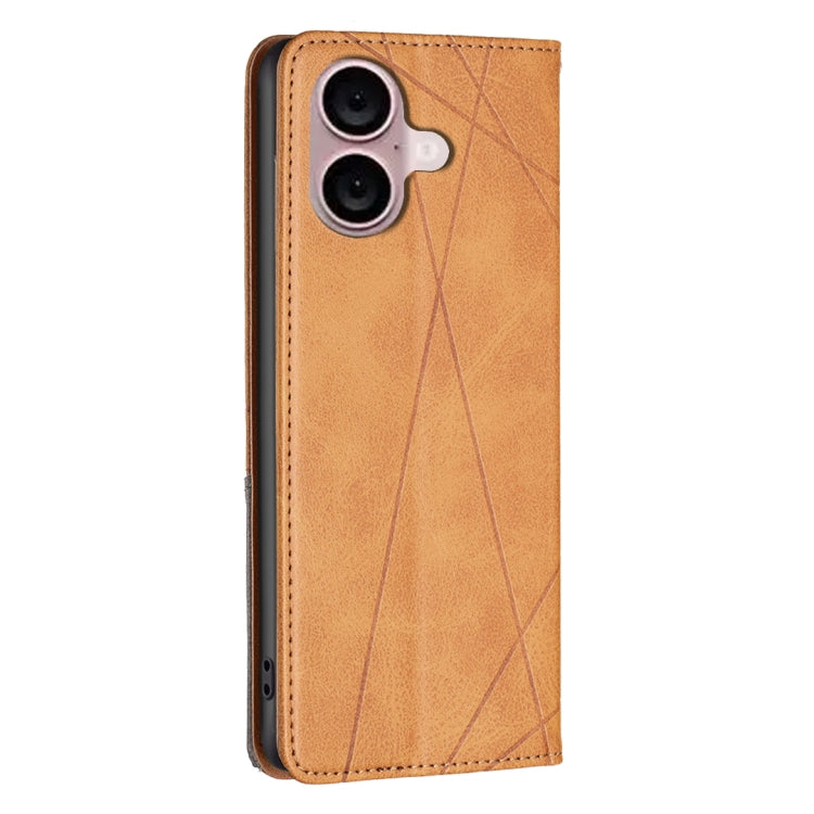 For iPhone 16 Rhombus Texture Magnetic Leather Phone Case(Yellow) - free shipping - PMC TechLife - Order now!