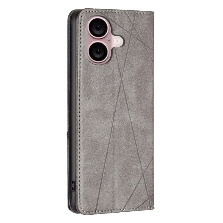 For iPhone 16 Rhombus Texture Magnetic Leather Phone Case(Grey) - iPhone 16 Cases by PMC Jewellery | Online Shopping South Africa | PMC Jewellery | Buy Now Pay Later Mobicred