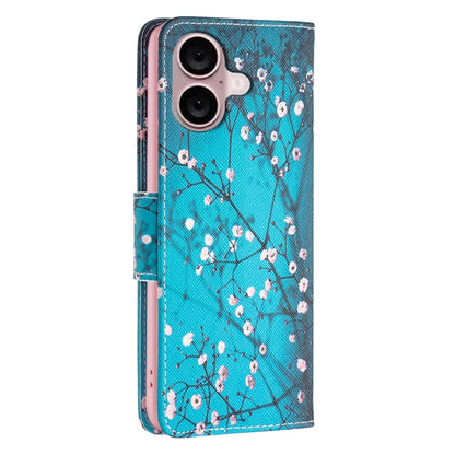 For iPhone 16 Colored Drawing Pattern Leather Phone Case(Plum Blossom) - iPhone 16 Cases by PMC Jewellery | Online Shopping South Africa | PMC Jewellery | Buy Now Pay Later Mobicred