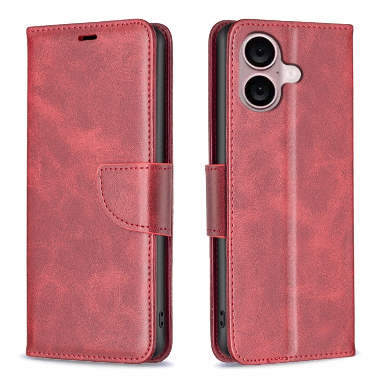 For iPhone 16 Lambskin Texture Pure Color Flip Leather Phone Case(Red) - iPhone 16 Cases by PMC Jewellery | Online Shopping South Africa | PMC Jewellery | Buy Now Pay Later Mobicred