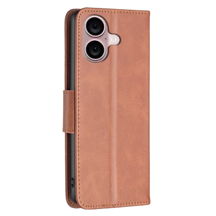 For iPhone 16 Lambskin Texture Pure Color Flip Leather Phone Case(Brown) - iPhone 16 Cases by PMC TechLife | Online Shopping South Africa | PMC TechLife | Buy Now Pay Later Mobicred