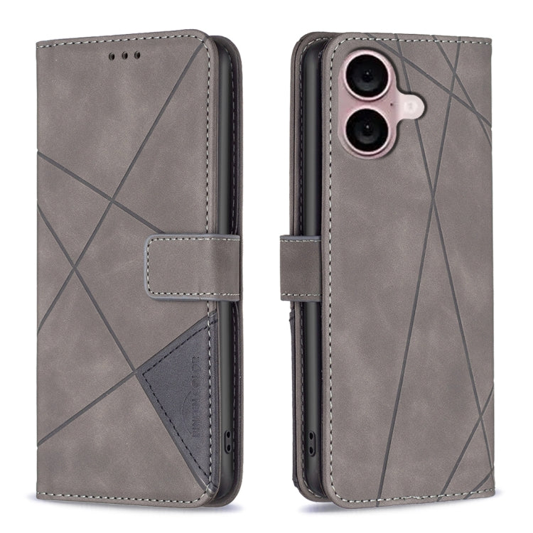For iPhone 16 Plus Magnetic Buckle Rhombus Texture Leather Phone Case(Grey) - iPhone 16 Plus Cases by PMC TechLife | Online Shopping South Africa | PMC TechLife | Buy Now Pay Later Mobicred