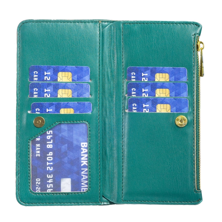 For iPhone 16 Diamond Lattice Zipper Wallet Leather Flip Phone Case(Green) - iPhone 16 Cases by PMC Jewellery | Online Shopping South Africa | PMC Jewellery | Buy Now Pay Later Mobicred