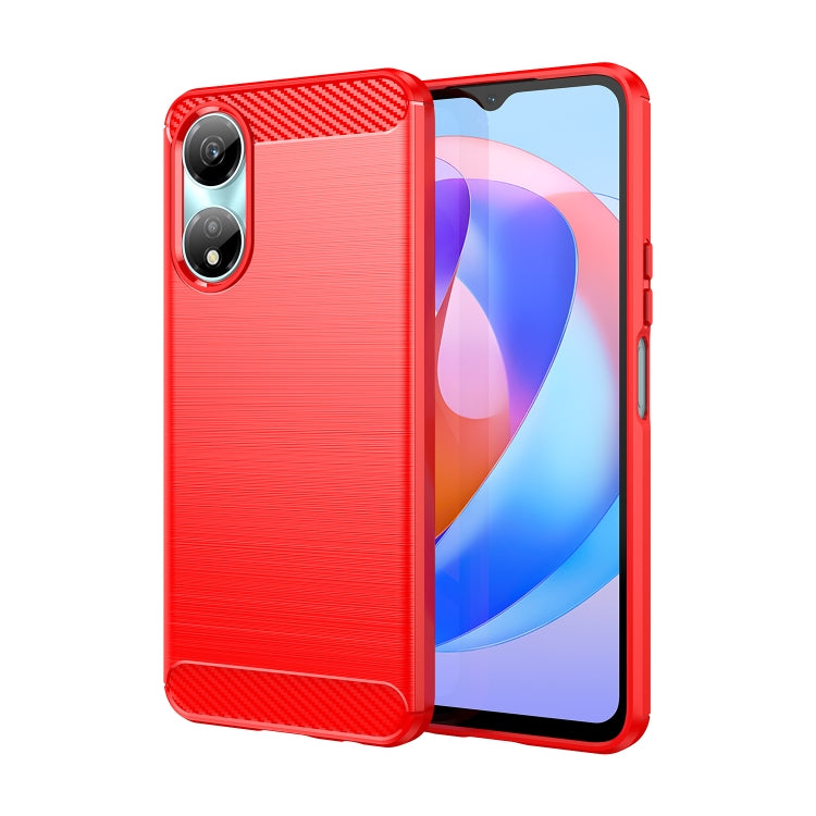 For Honor X7b Brushed Texture Carbon Fiber TPU Phone Case(Red) - Honor Cases by PMC Jewellery | Online Shopping South Africa | PMC Jewellery