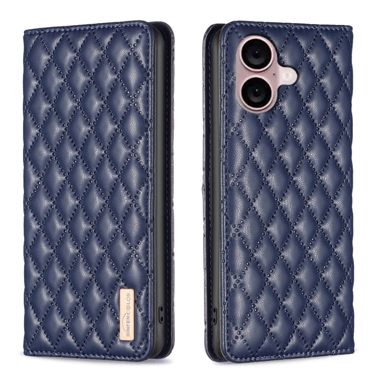 For iPhone 16 Diamond Lattice Magnetic Leather Flip Phone Case(Blue) - iPhone 16 Cases by PMC Jewellery | Online Shopping South Africa | PMC Jewellery | Buy Now Pay Later Mobicred