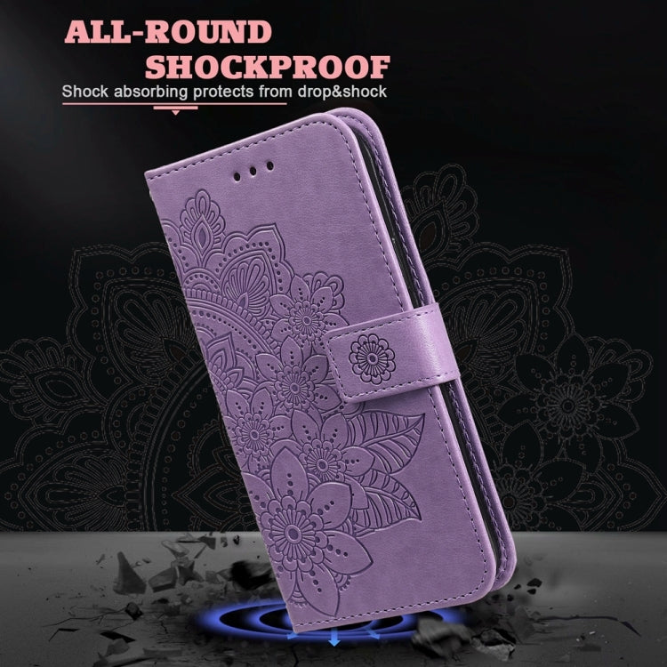 For Google Pixel 9 Pro 7-petal Flowers Embossing Leather Phone Case(Light Purple) - Google Cases by PMC TechLife | Online Shopping South Africa | PMC TechLife | Buy Now Pay Later Mobicred
