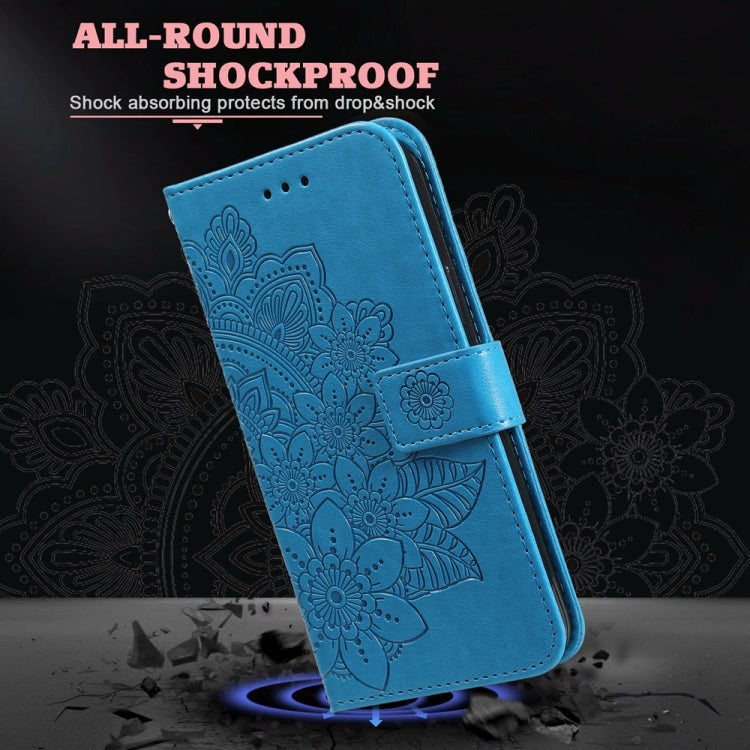 For Google Pixel 9 Pro 7-petal Flowers Embossing Leather Phone Case(Blue) - Google Cases by PMC TechLife | Online Shopping South Africa | PMC TechLife | Buy Now Pay Later Mobicred