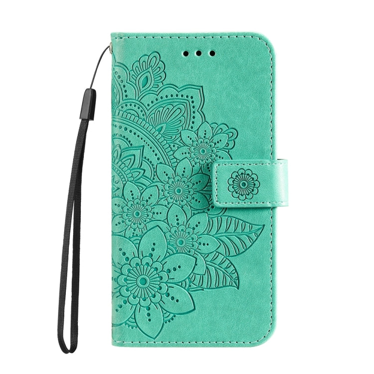 For Google Pixel 9 Pro Seven-petal Flowers Embossing Leather Phone Case(Green) - Google Cases by PMC TechLife | Online Shopping South Africa | PMC TechLife | Buy Now Pay Later Mobicred