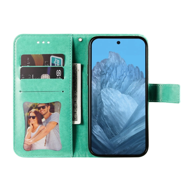 For Google Pixel 9 Seven-petal Flowers Embossing Leather Phone Case(Green) - Google Cases by PMC TechLife | Online Shopping South Africa | PMC TechLife | Buy Now Pay Later Mobicred