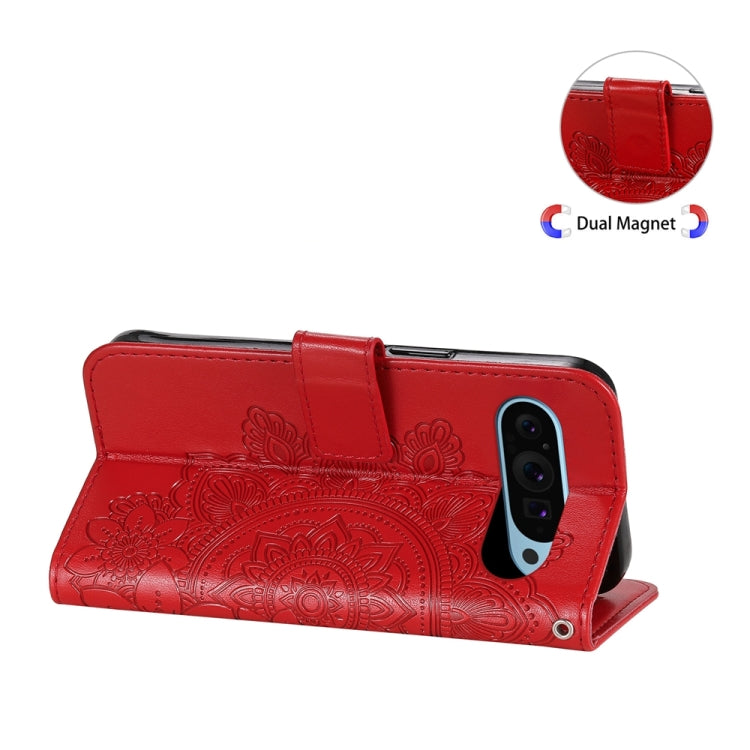For Google Pixel 9 Seven-petal Flowers Embossing Leather Phone Case(Red) - Google Cases by PMC TechLife | Online Shopping South Africa | PMC TechLife | Buy Now Pay Later Mobicred